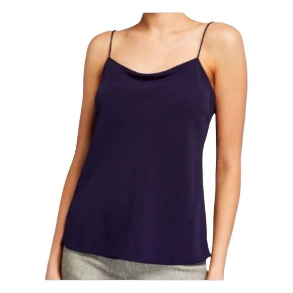 Theory Teah Urban Silk Camisole Blue Crepe Easy Slip Top Scoop Neck L - Picture 2 of 8